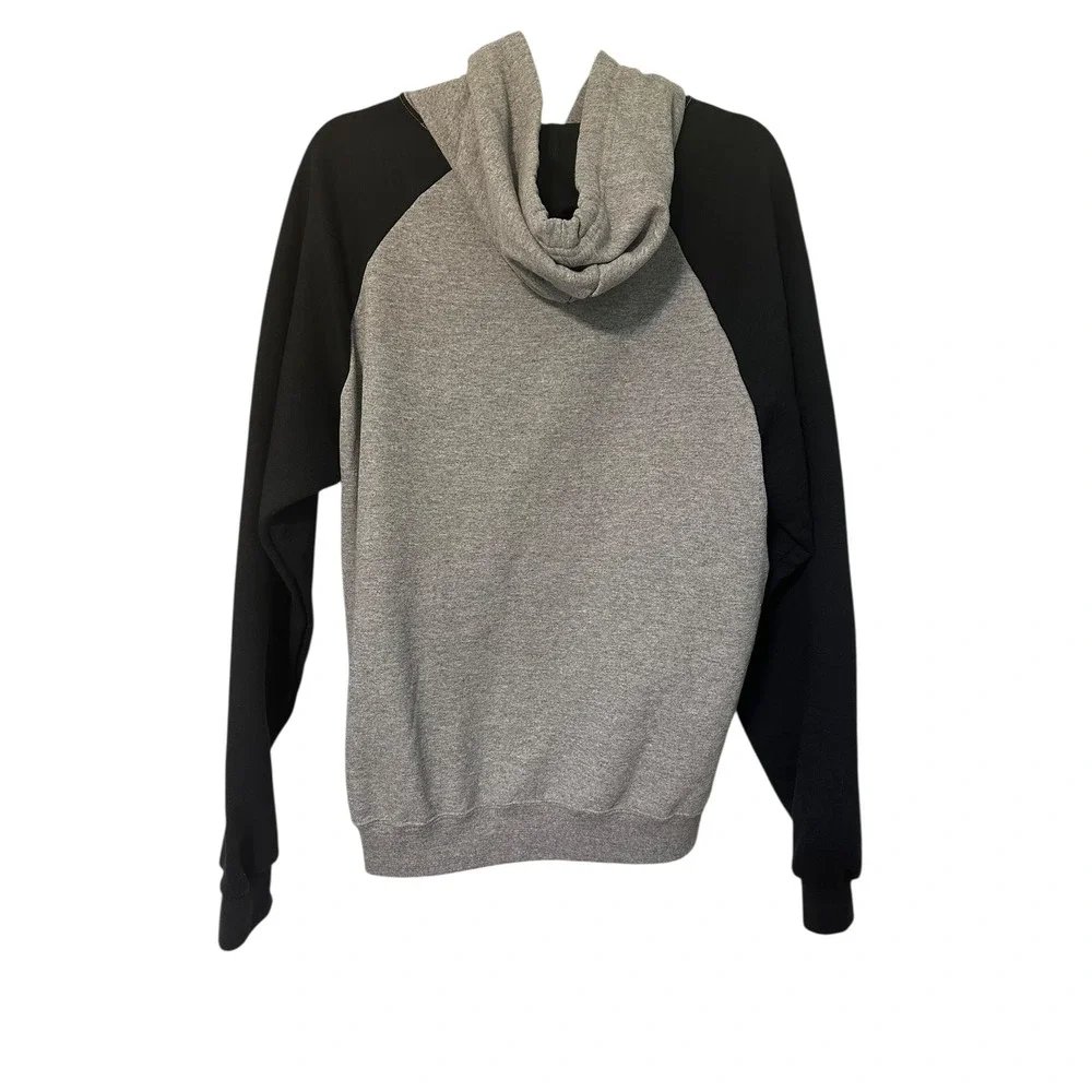 Mens Gray Black Bulldog Graphic Raglan Hoodie Sweatshirt‎ Size L
